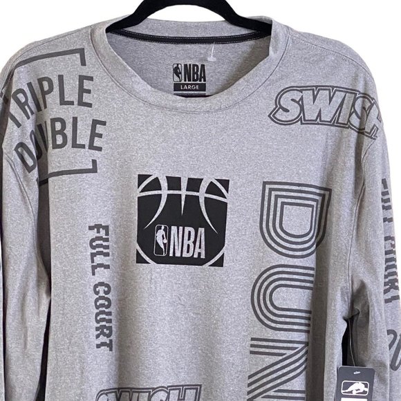 NWT NBA Mens Gray Spell Out Word/Logo Long Sleeve Crew Neck T Shirt Size Large L - Picture 4 of 15